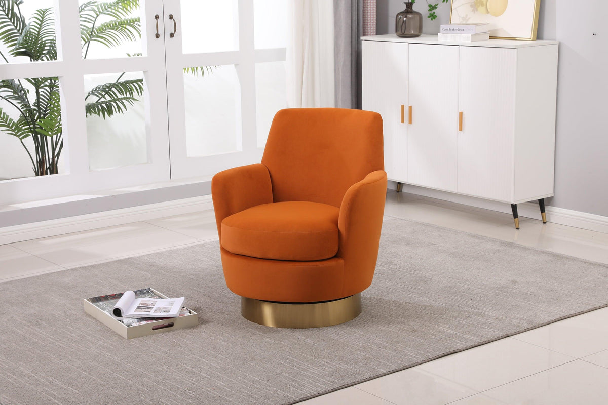Orange Velvet Swivel Barrel Chair