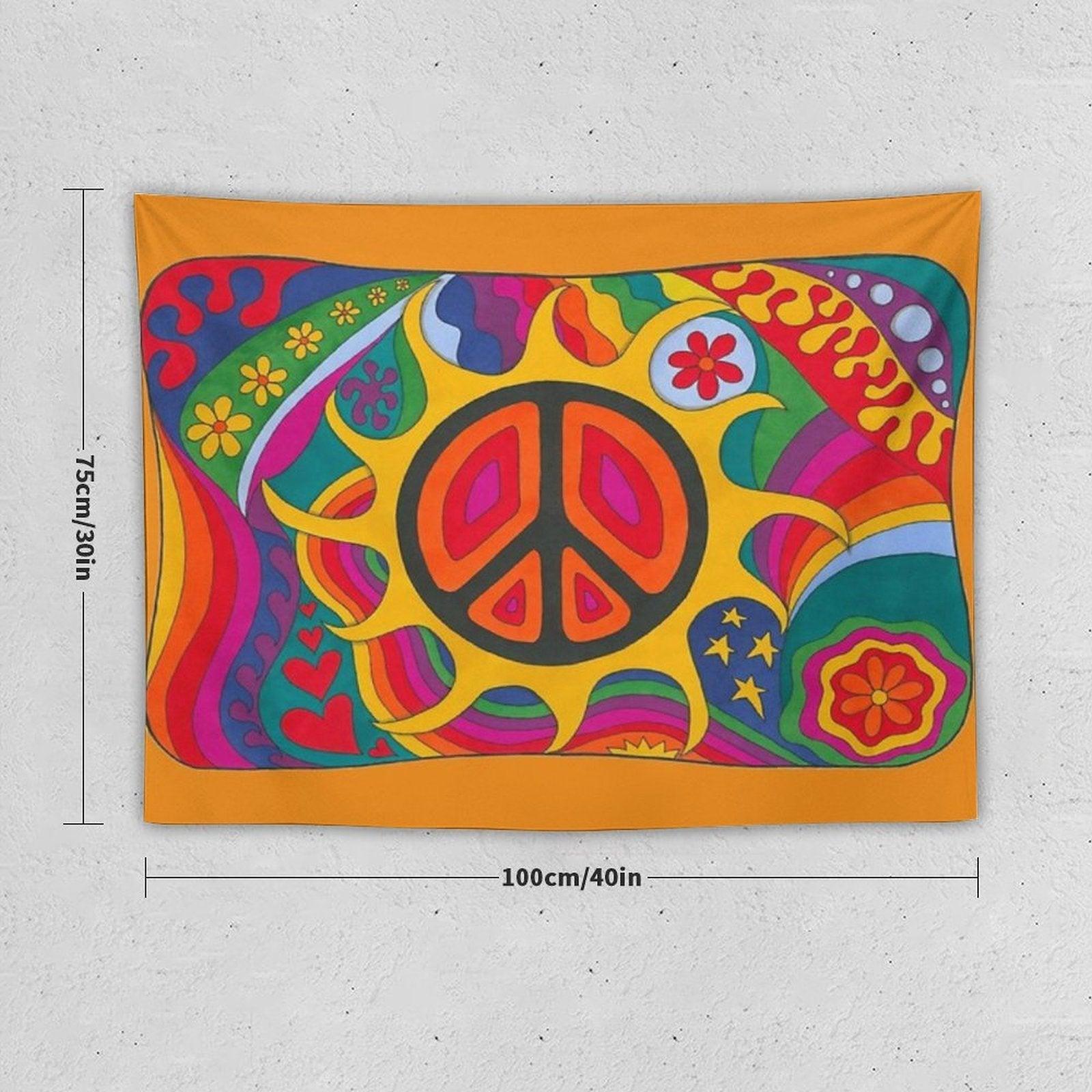 Psychedelic Flaming Peace Tapestry