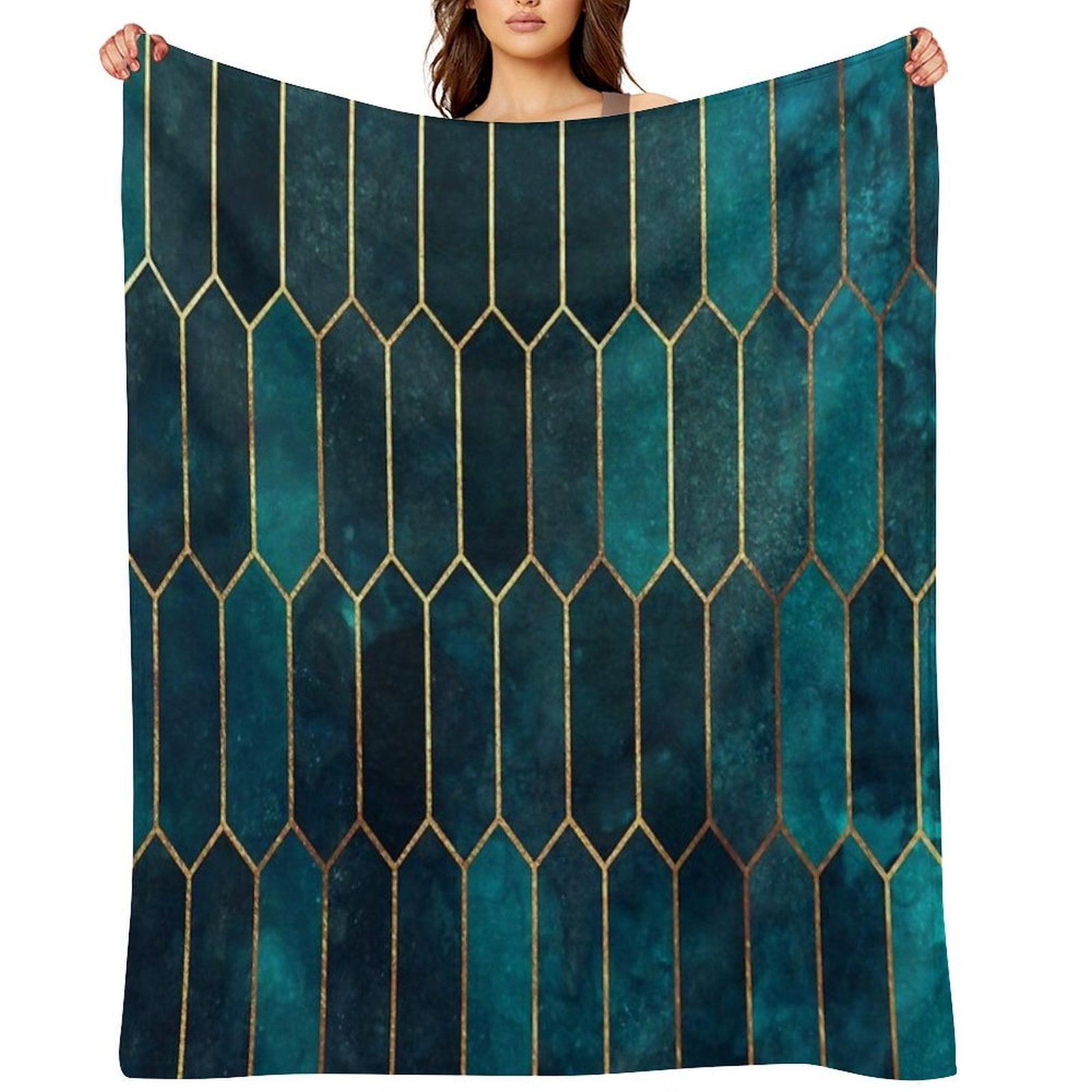 Deep Teal And Blue Gold  Pattern Throw Blanket