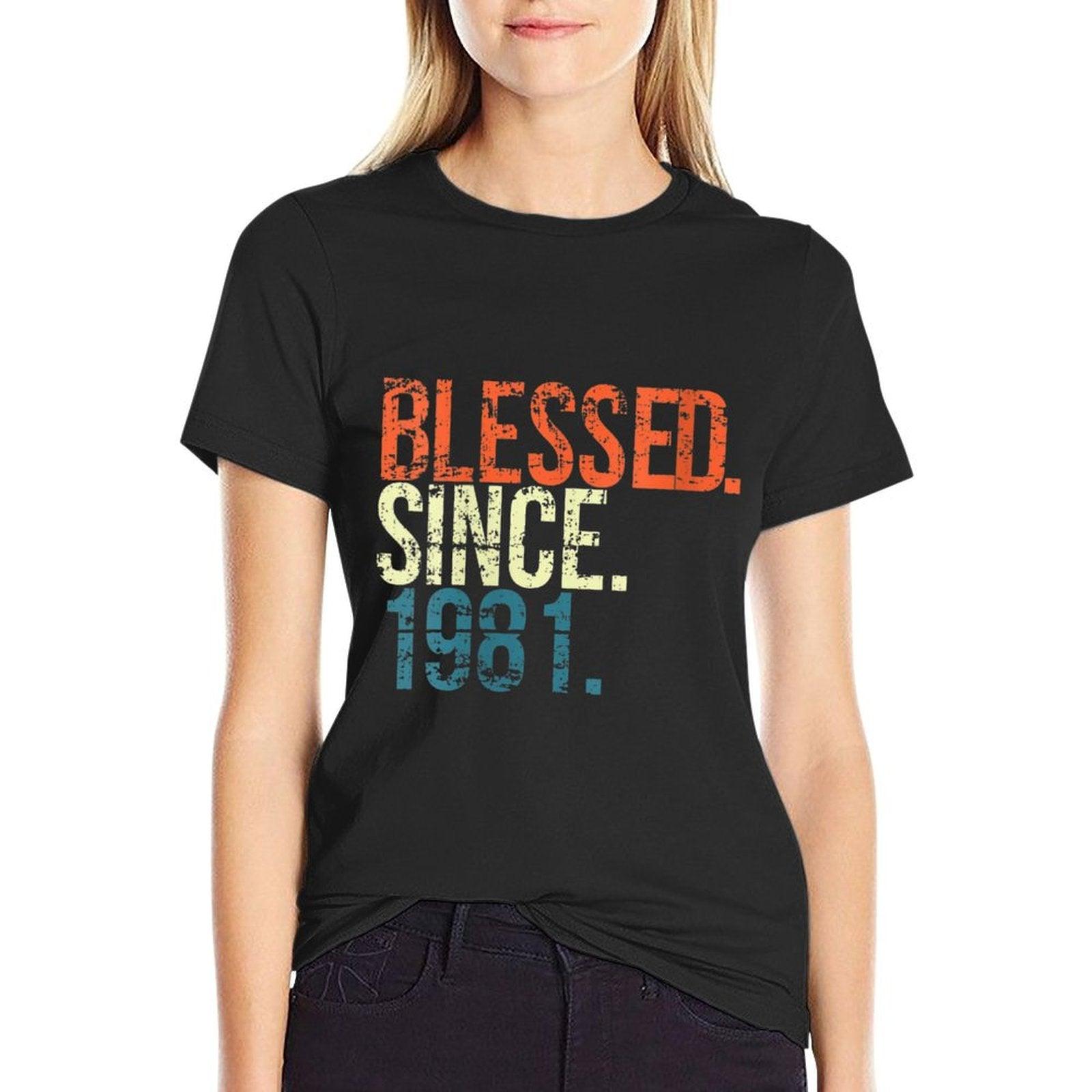 Womens Blessed Since 1981 40th Birthday Gifts Vintage  Heathered Texture T-Shirt