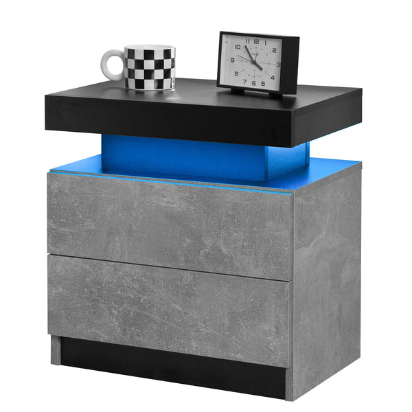 Modern LED Nightstand Bedside Table with 2 Drawers