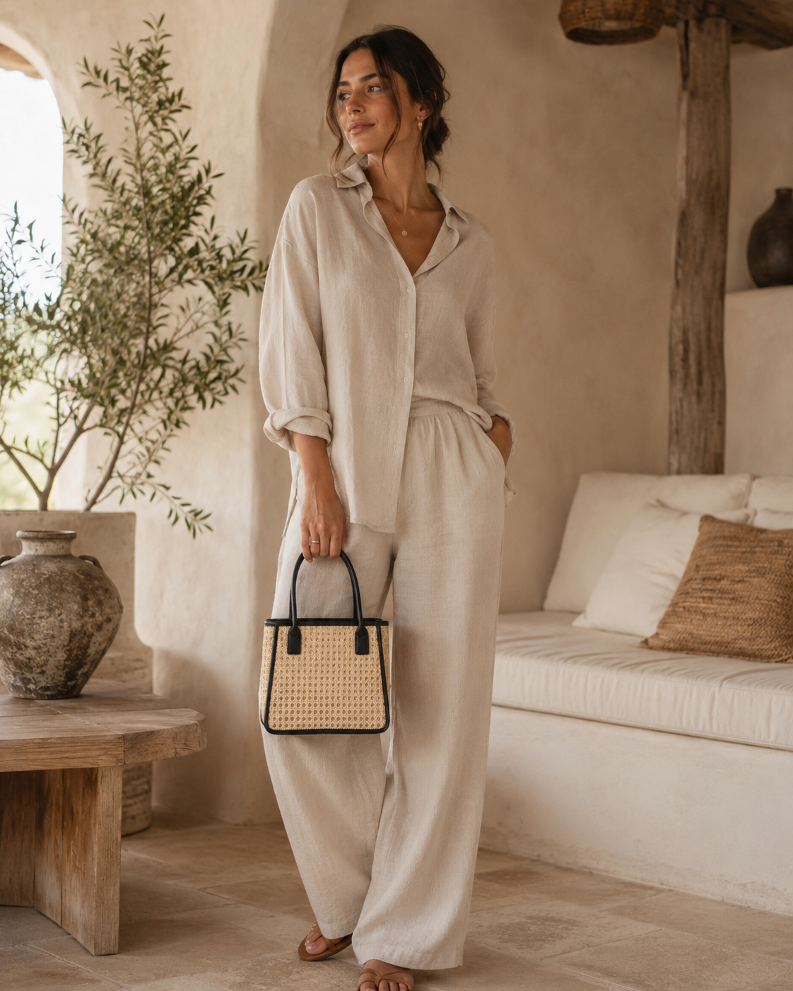 Citra Leather and Rattan Tote Bag