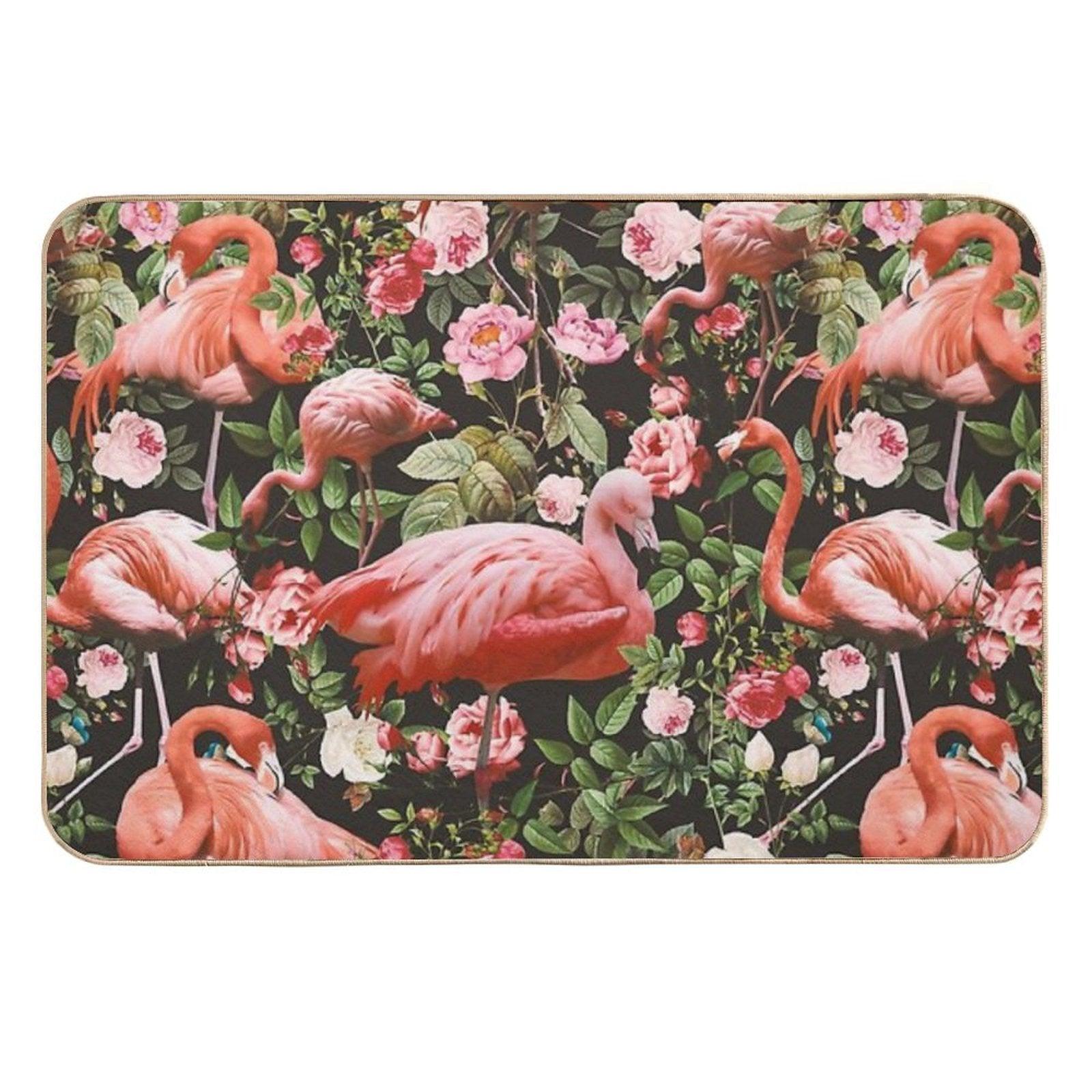 Floral And Flamingo Pattern Durable Bath Mat