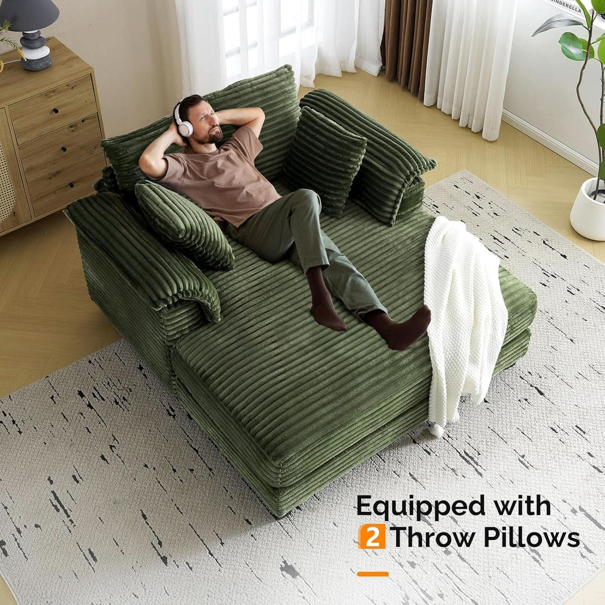 56-Inch Oversized Corduroy Lounge Chair With Armrests