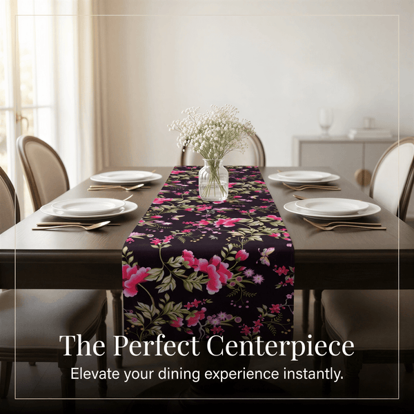Black Floral Table Runner – Saku Print
