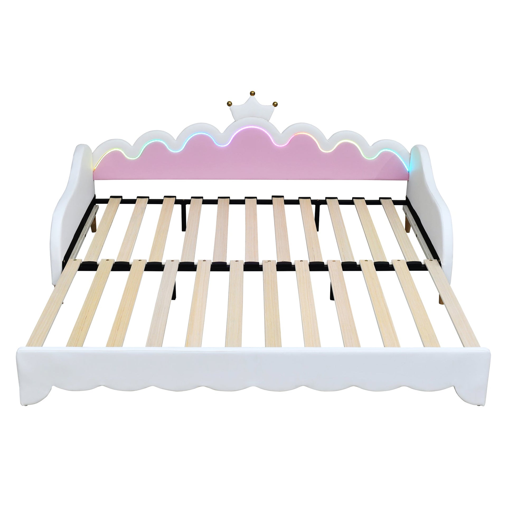Twin Extending Daybed with LED Lights, Modern Upholstered Princess Daybed