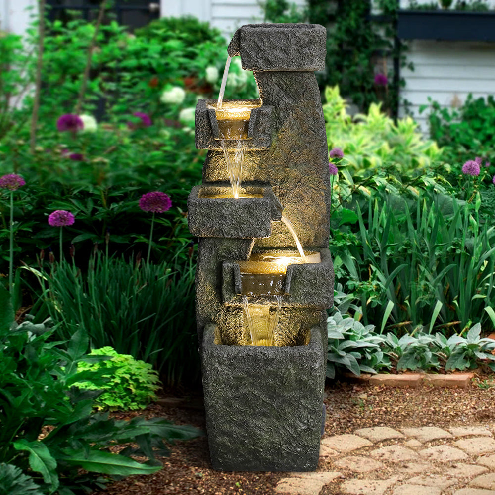 Resin Tiered Outdoor Fountain 5 Tier Modern LED