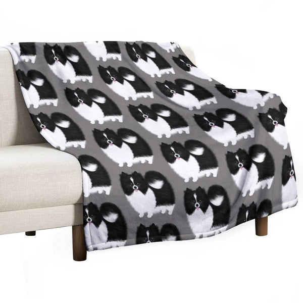 Black And White Parti Pomeranian  Cute Black And White Fluffy Dog Durable Throw Blanket