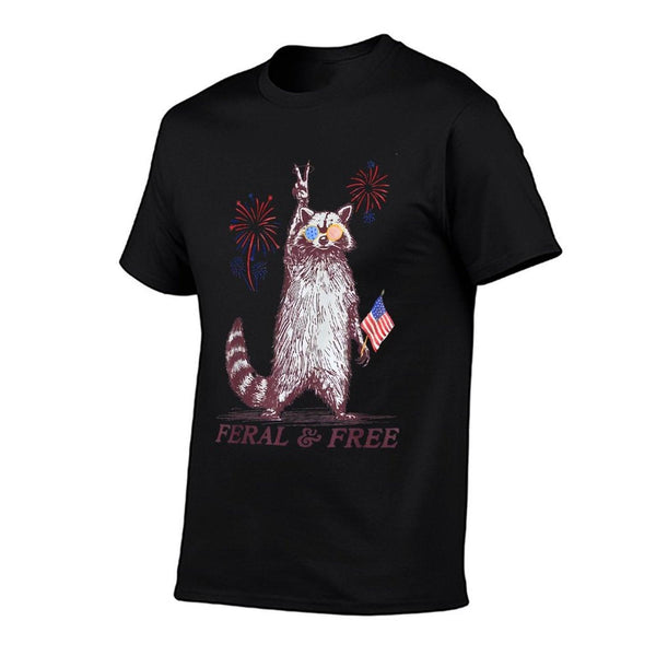 Feral & Free Funny Patriotic Racoon Feral And Free 4th July  Eco-friendly Material T-Shirt