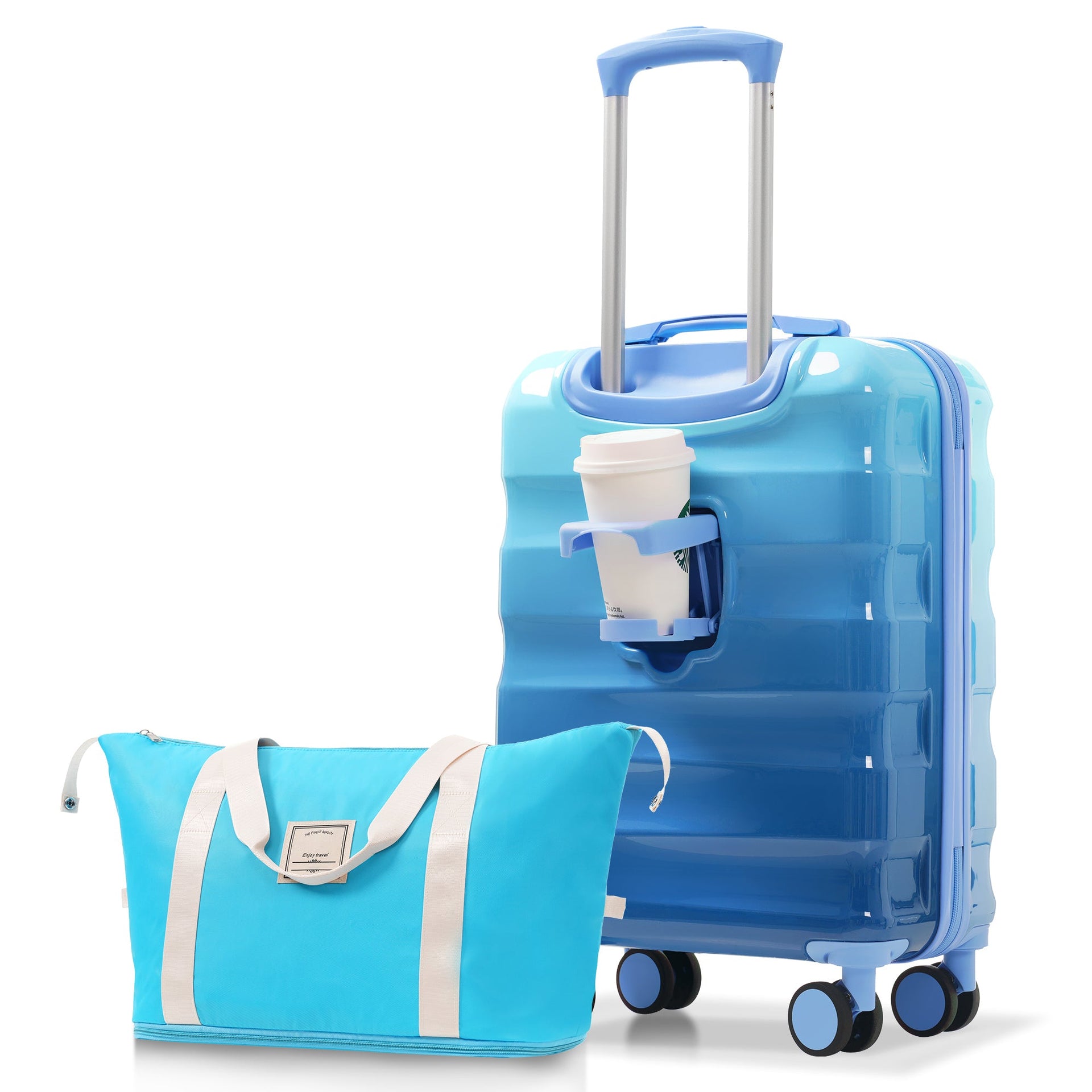 20' Carry-on Luggage with Cup Holder – Lightweight Glossy Hardshell Suitcases with Spinner Wheels, TSA Lock, Airline Approved, 2 Piece Set