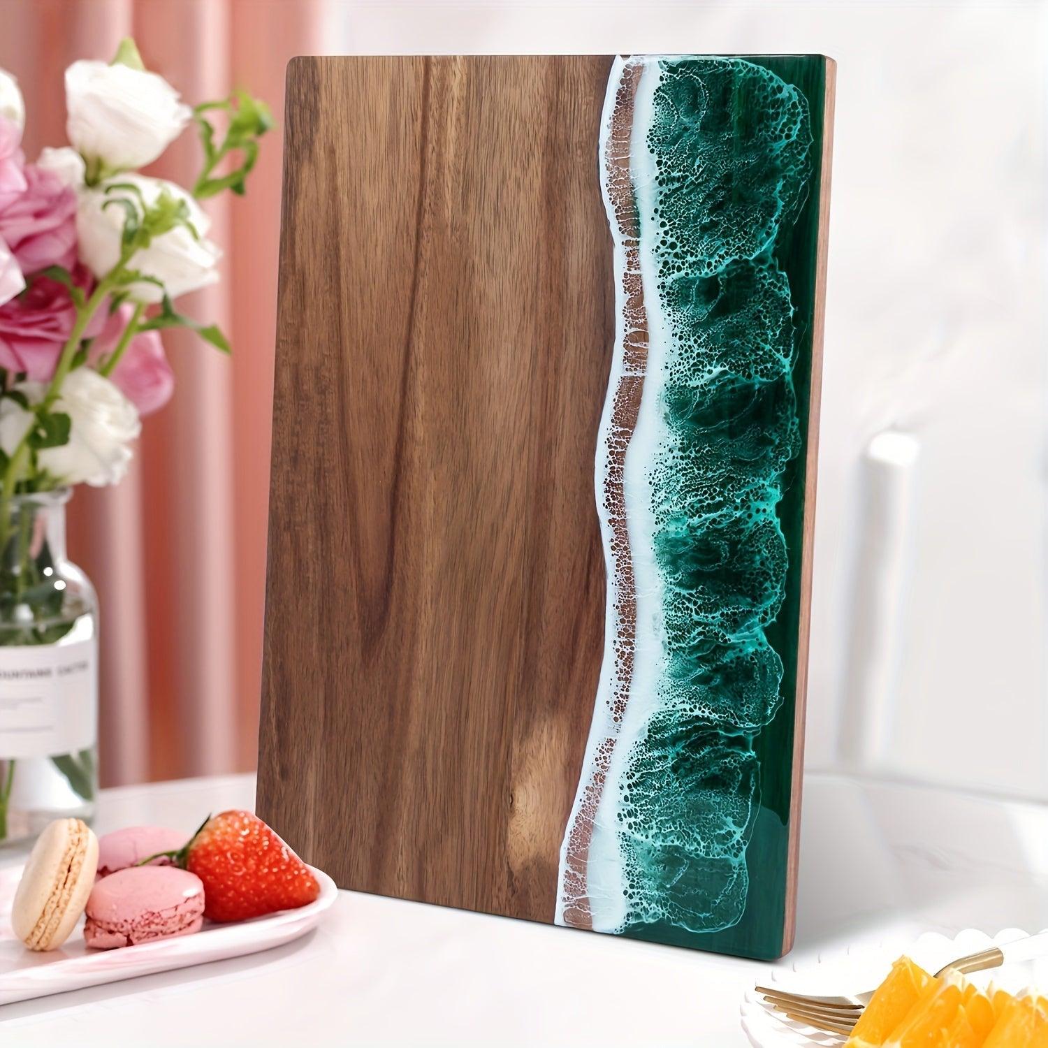 Acacia Wood Resin Wave Cutting Board Ocean River Serving Tray 46x23cm