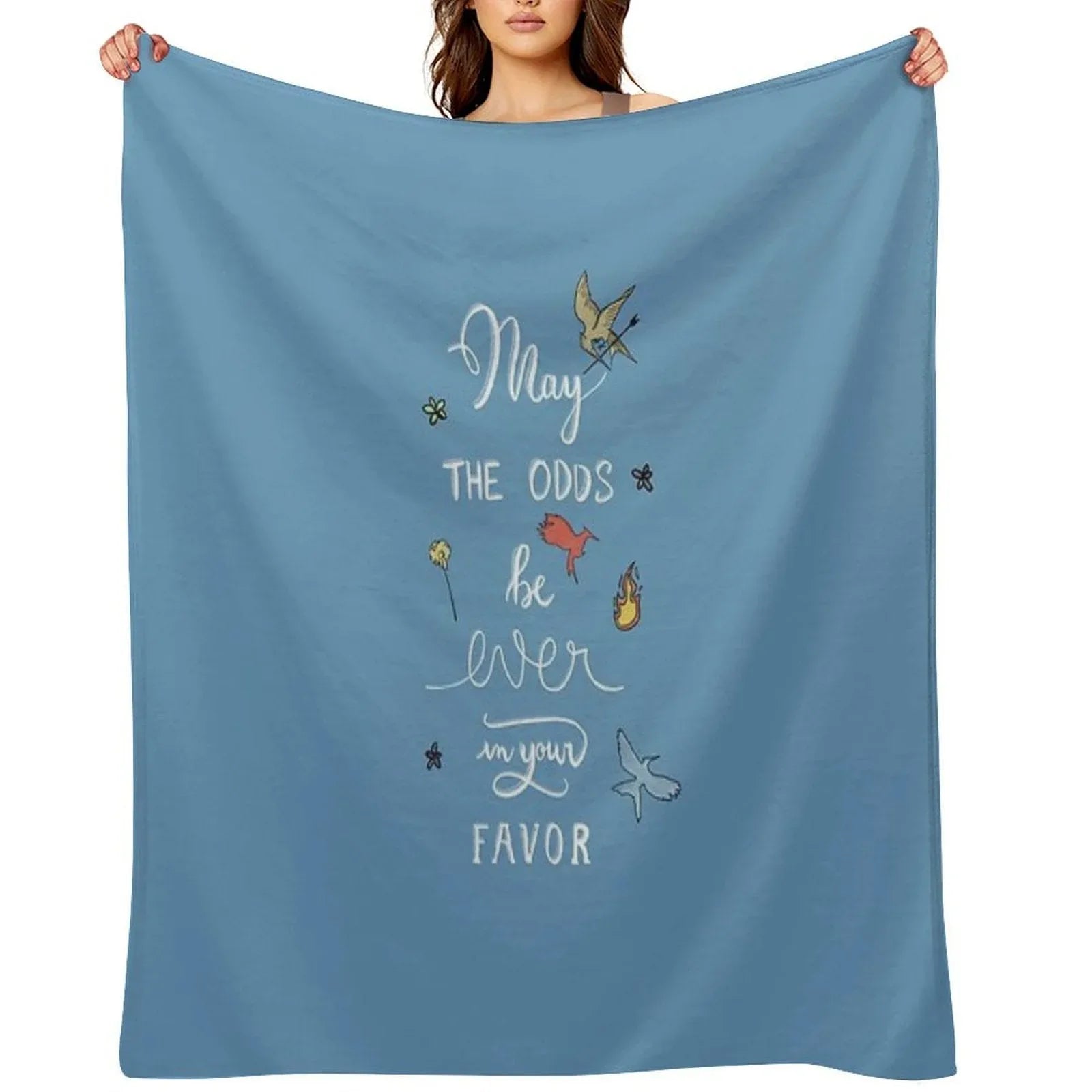 Hunger Games Quality Calligraphy - Black Version - Blue Throw Blanket