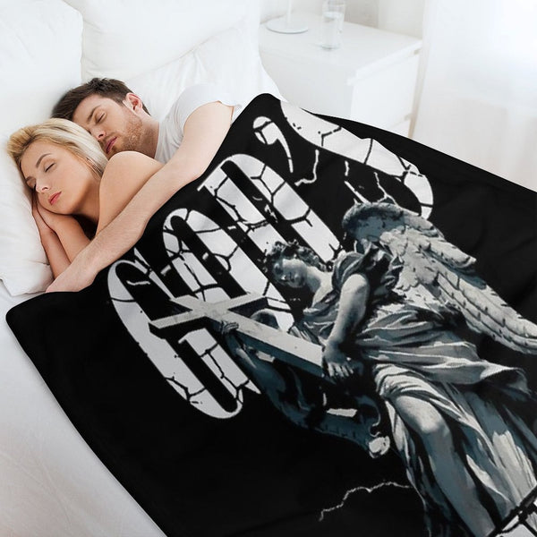 Angel with Cross, God’s Will Cracked Typography Design All-season Throw Blanket