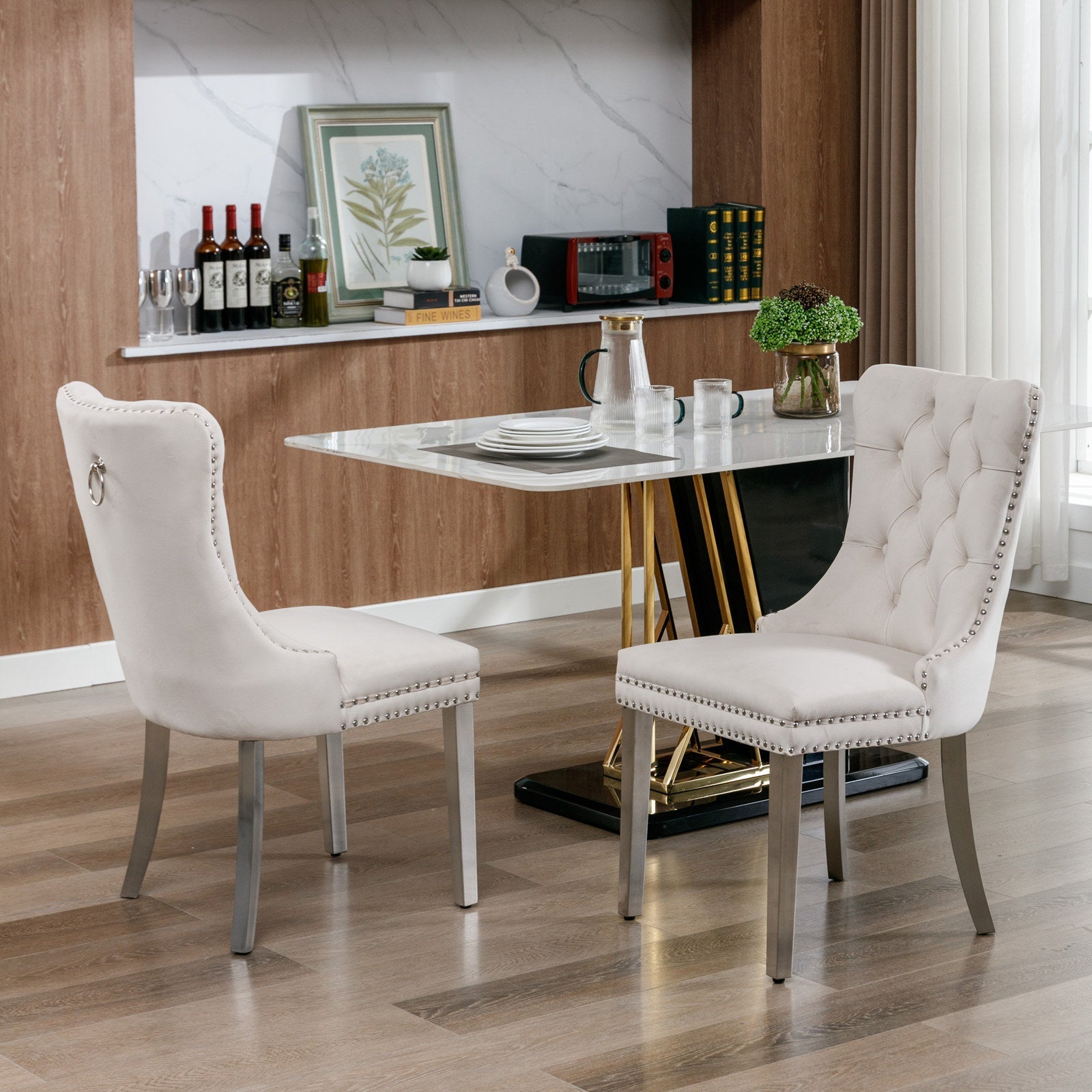 Nikki Collection Modern Tufted Solid Wood Velvet Upholstered Dining Chair with Chrome Legs