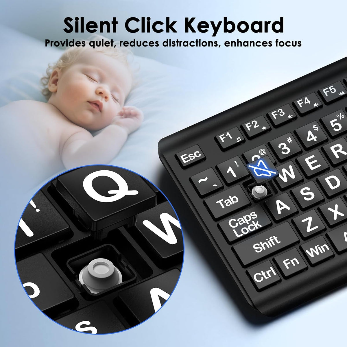 Large Print Wired Keyboard – 4X Oversized Letters for Visually Impaired, Seniors & Beginners