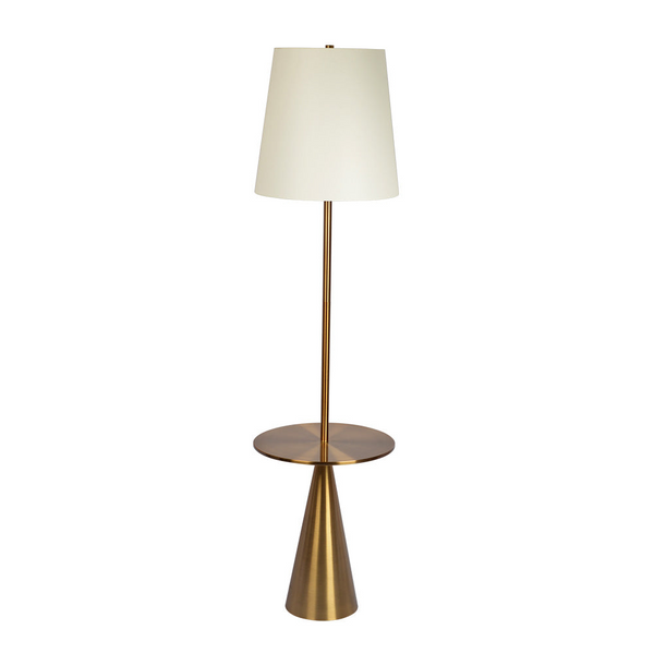 Celestial Modern Floor Lamp with Brass Accent Table and Large White Shade