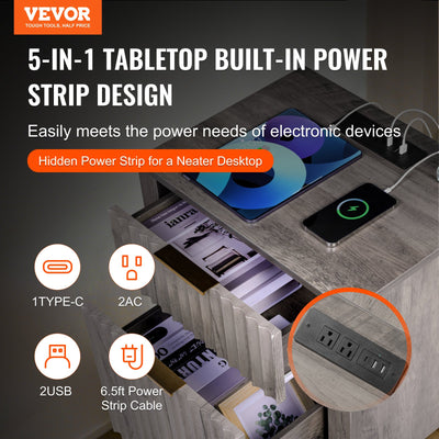 Farmhouse End Table Set Of 2, Nightstand With Charging Station, 3 Tiers Side Table With Storage Cabinet And 2 Drawers, Side Table With USB Ports And Outlets, Ideal For Living Room, Bedroom, Gray