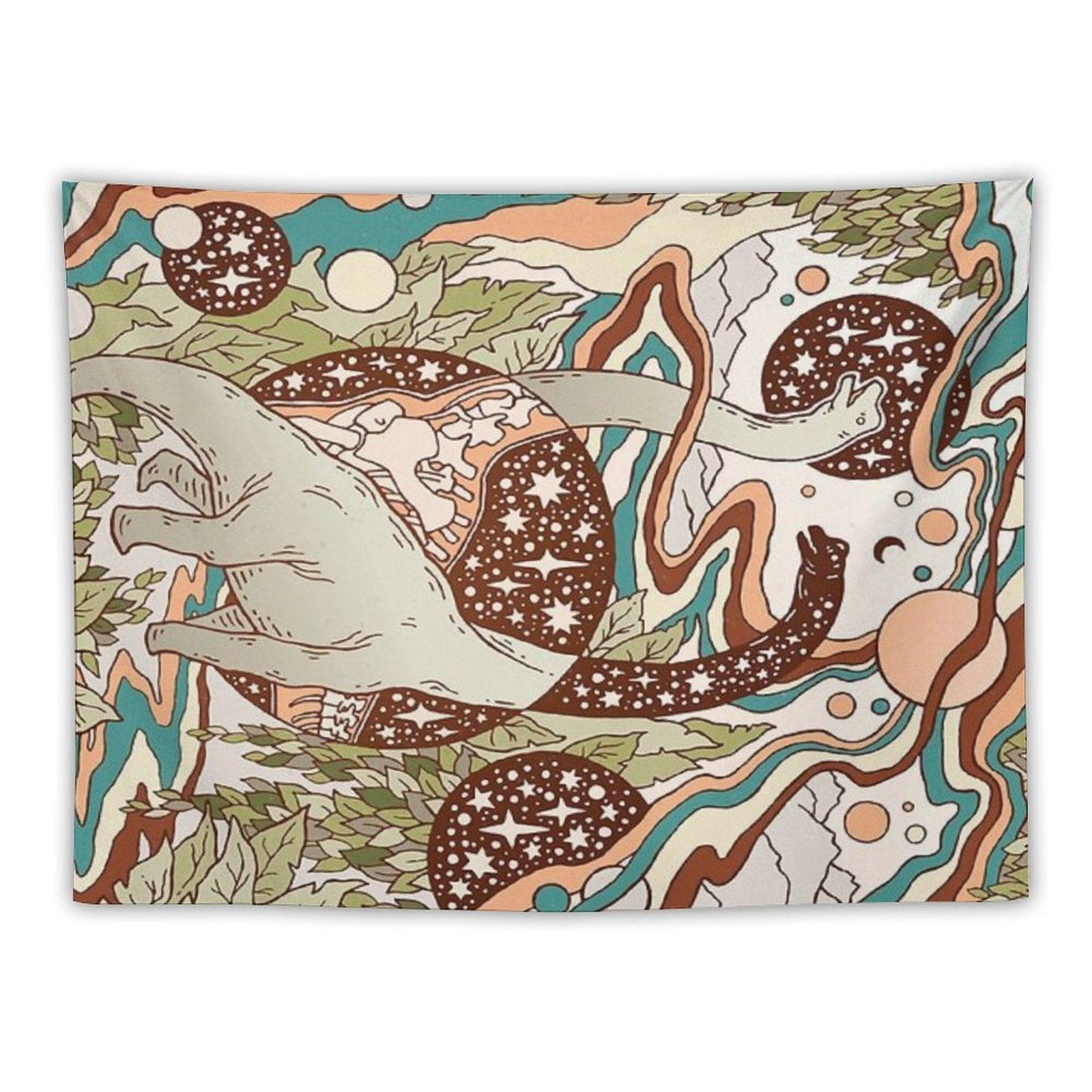 Jurassic Portal  Retro Rainbow Palette  Dinosaur Science Fiction Art Tapestry