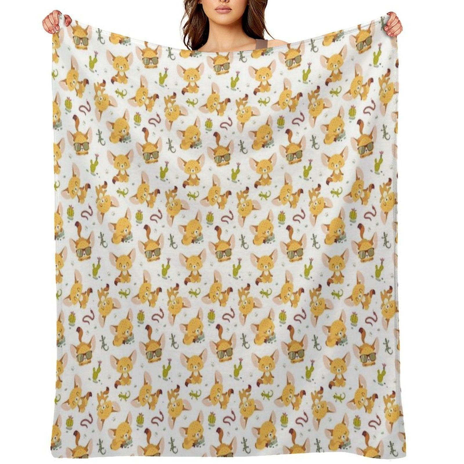 Cartoon Style Fenech Throw Blanket