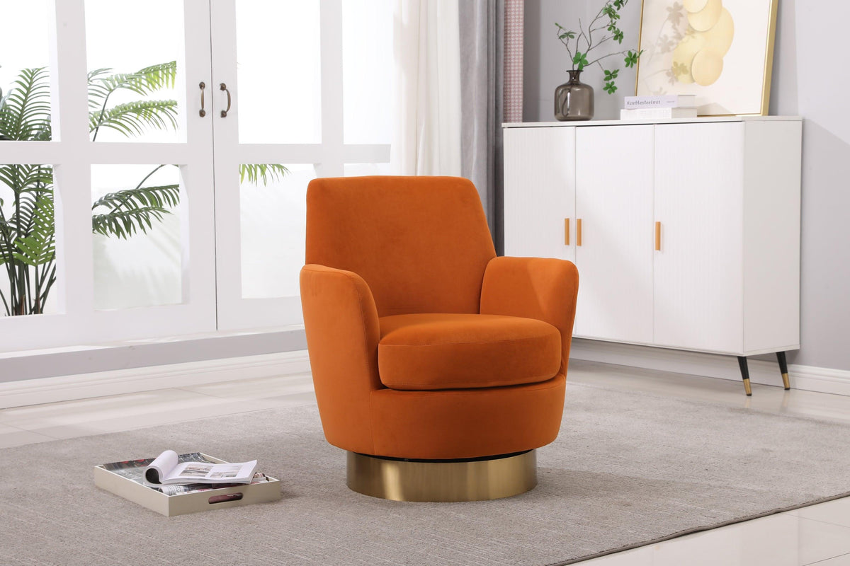 Orange Velvet Swivel Barrel Chair