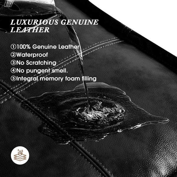 Genuine Full Grain Leather Ottoman Memory Foam Pouf Black