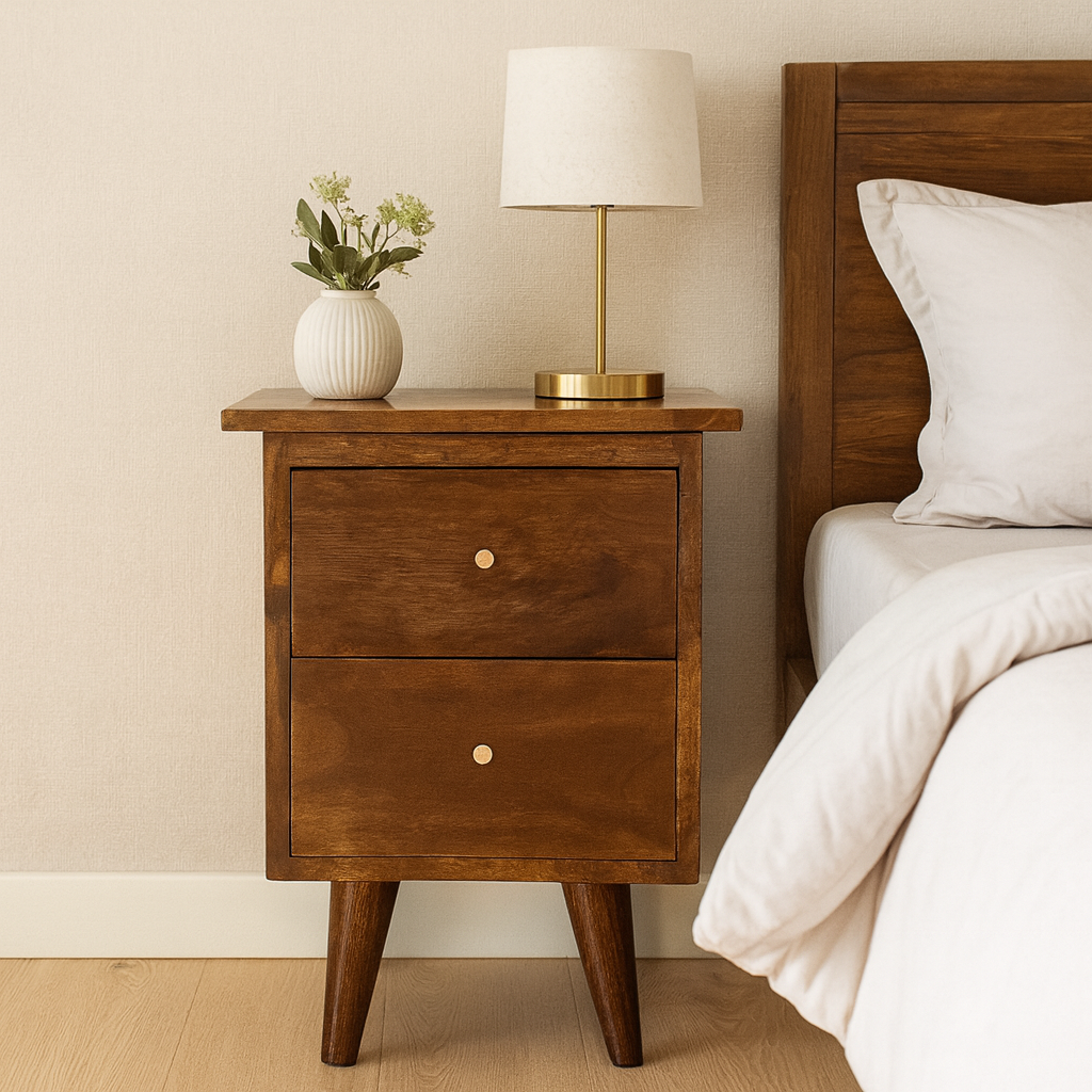 Solid Wood Bedside, 2-Drawers, Chestnut