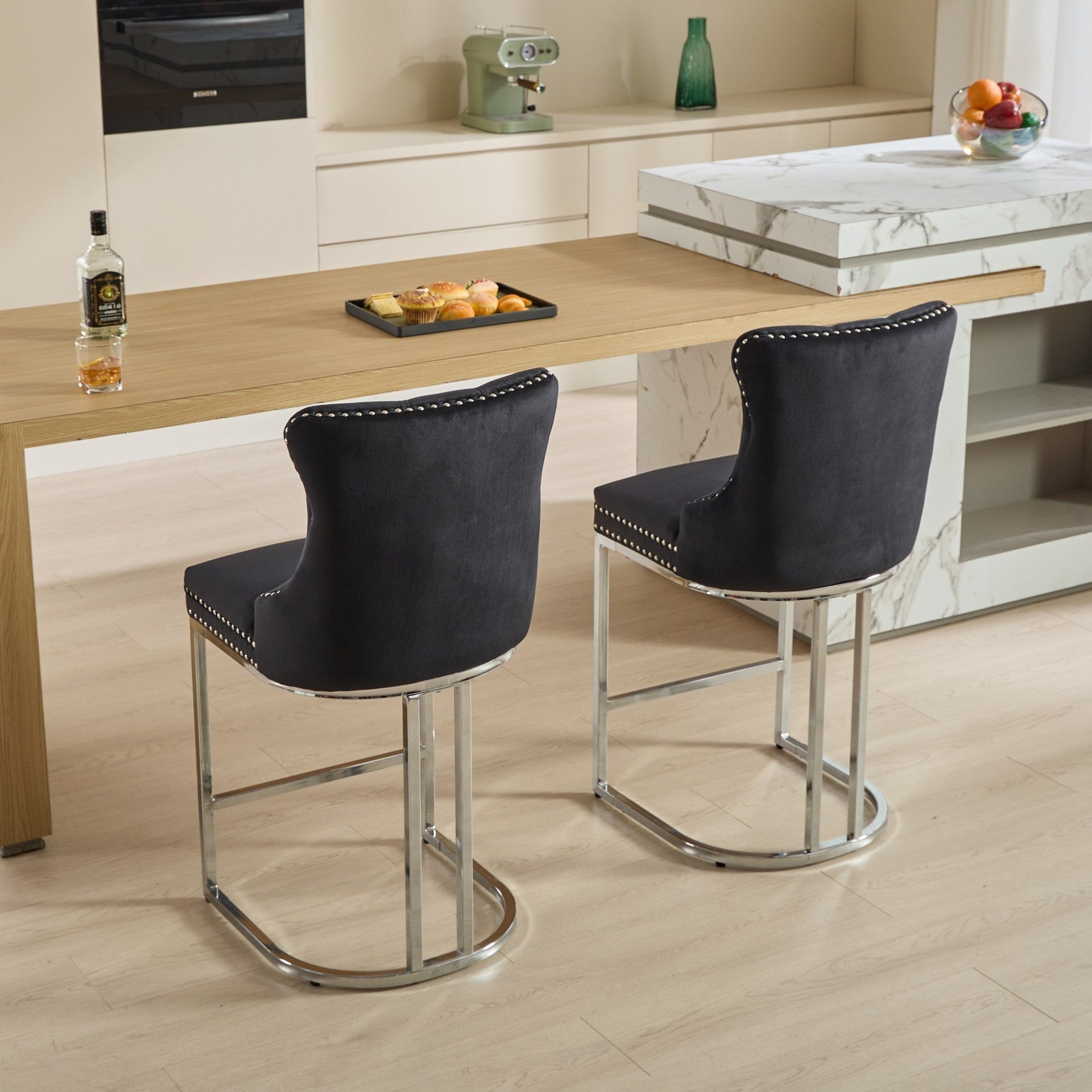 Set of 2 Modern Velvet Barstools