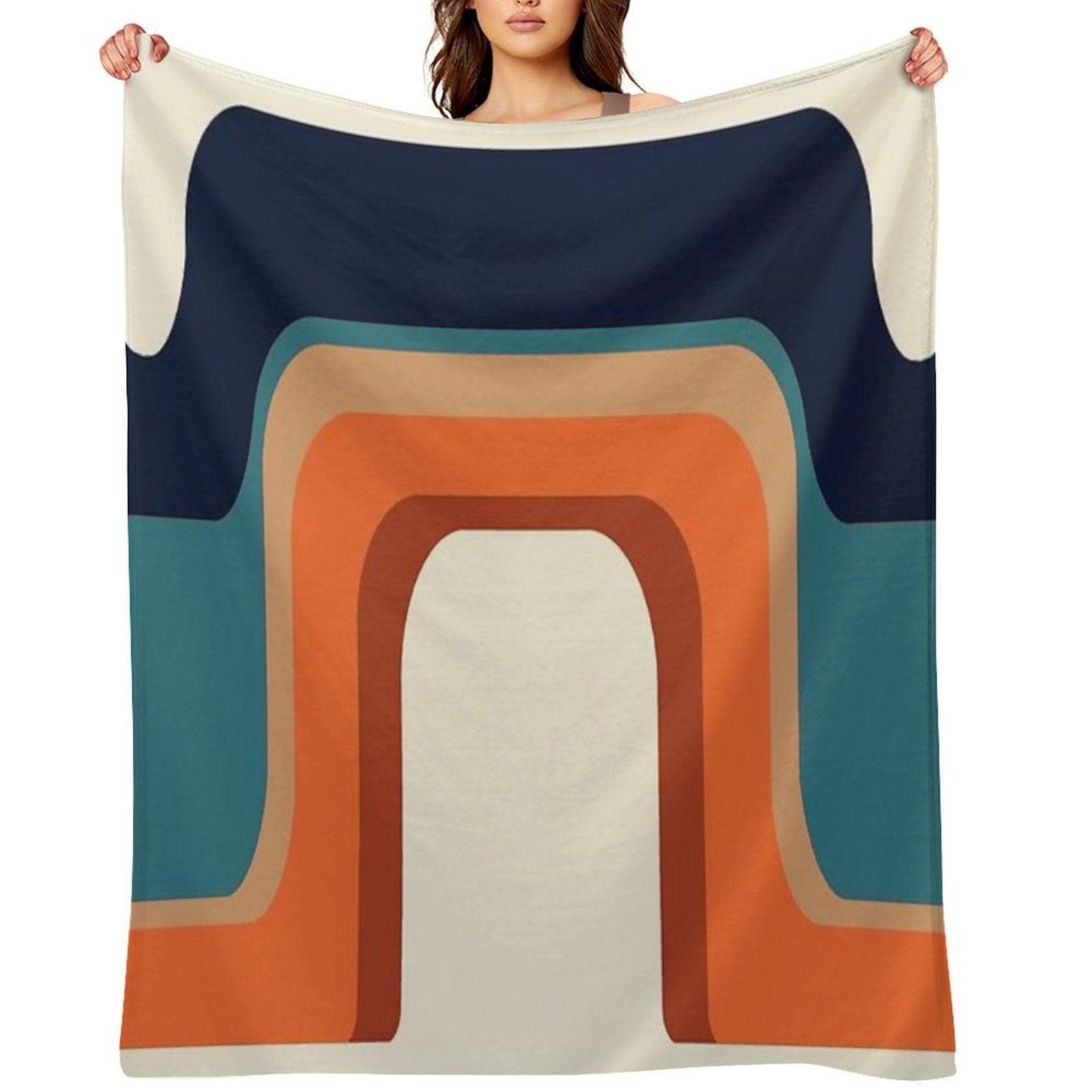 Mid-Century Modern Meets 1970s Orange And Blue Rainbow Throw Blanket