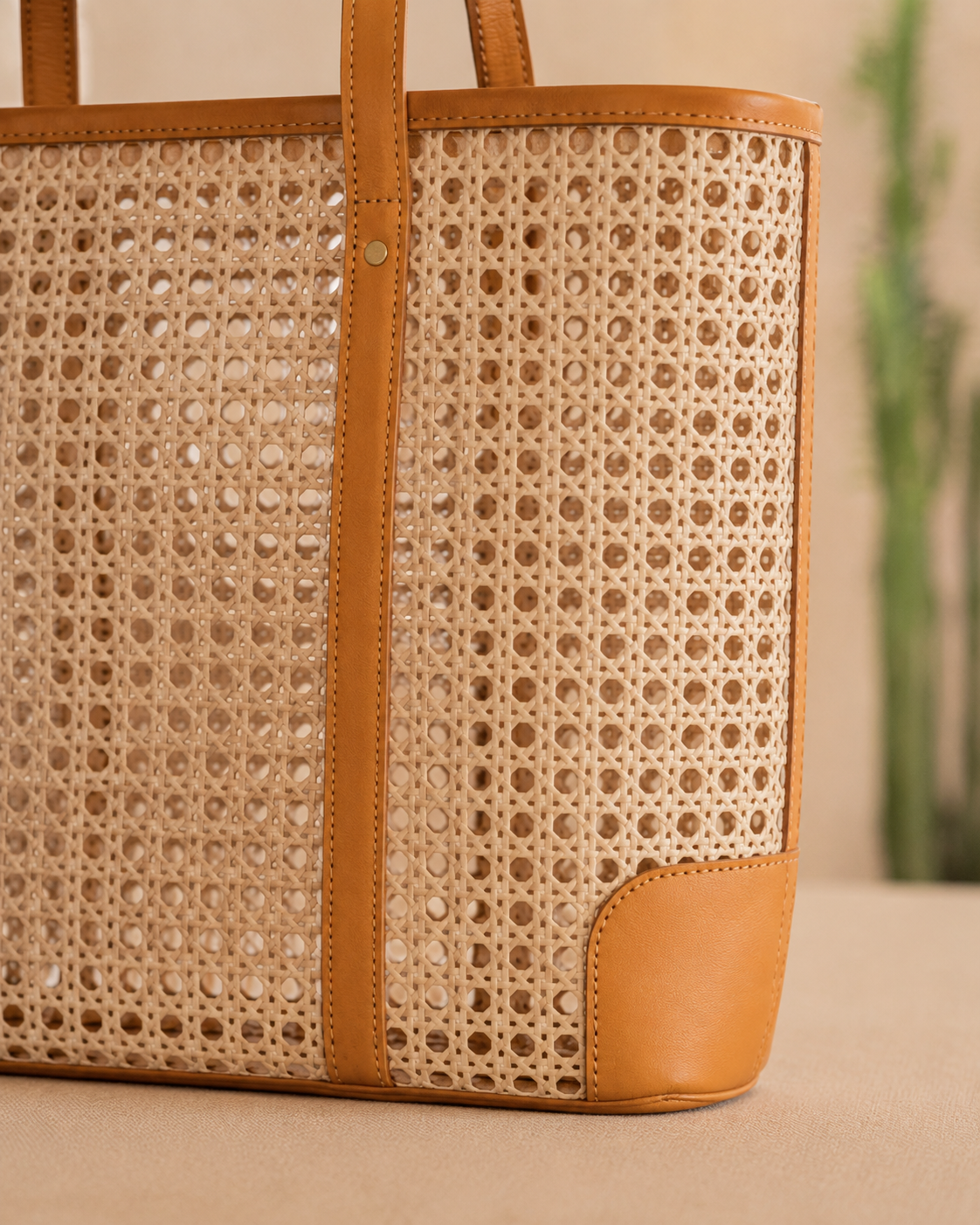 Dian Leather and Rattan Tote Bag
