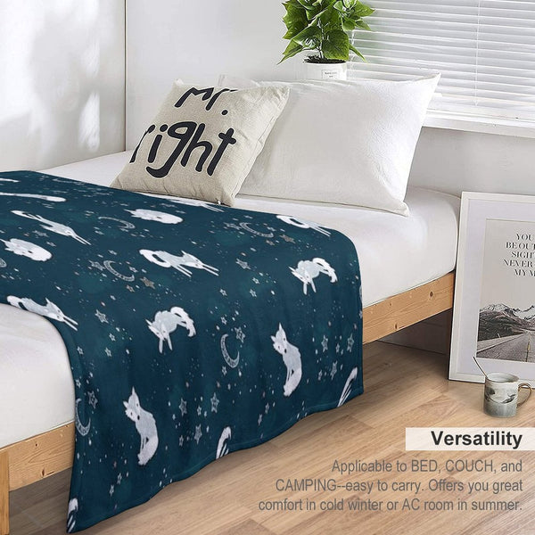 Cute Arctic Foxes at Night Wrinkle-free Throw Blanket