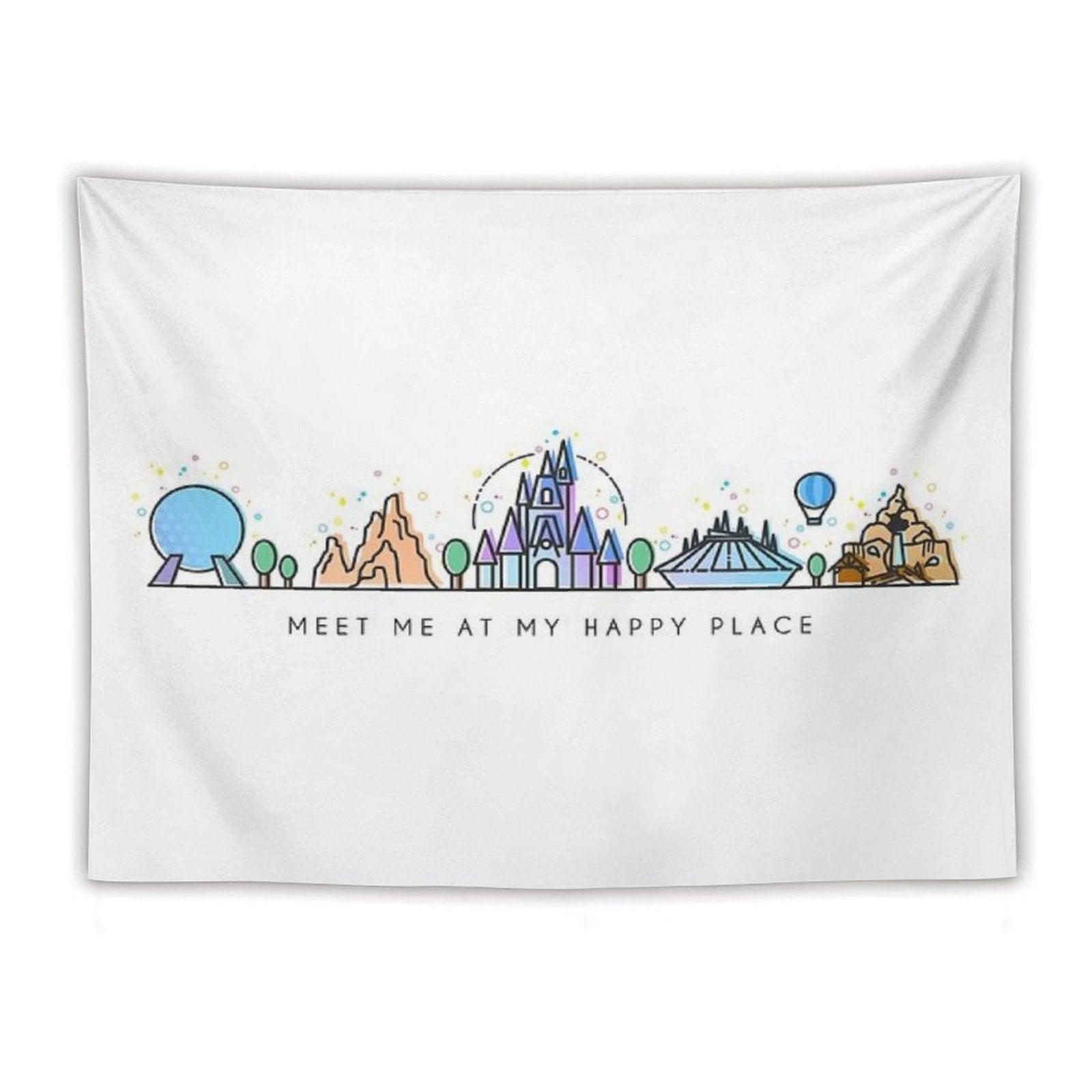 Meet Me at My Happy Place Vector Orlando Theme Park Illustration Design Tapestry