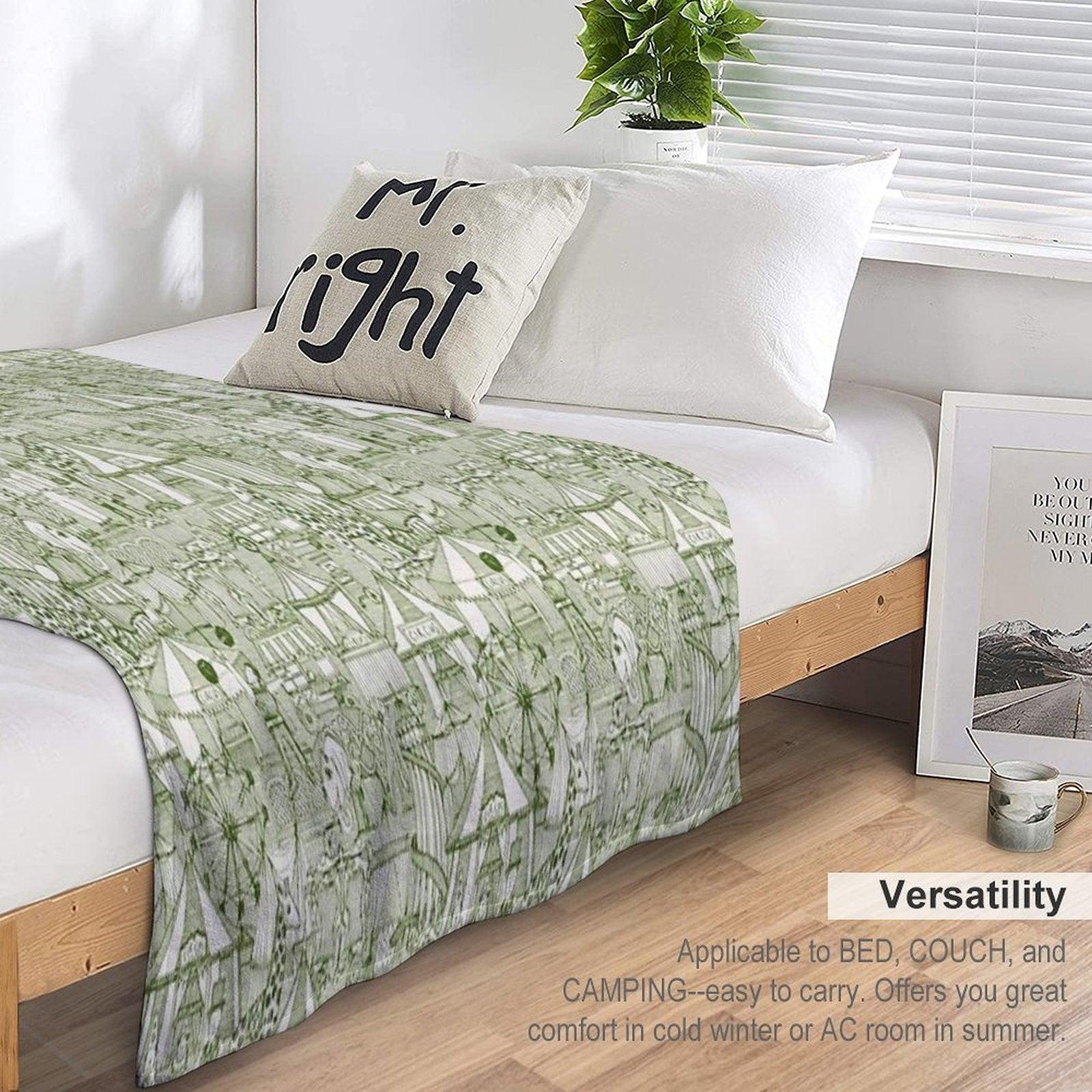 Retro Circus Green Ivory Throw Blanket