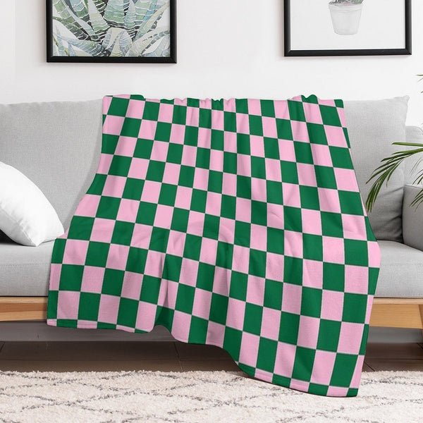 Cotton Candy Pink And Cadmium Green Checkerboard Premium Throw Blanket