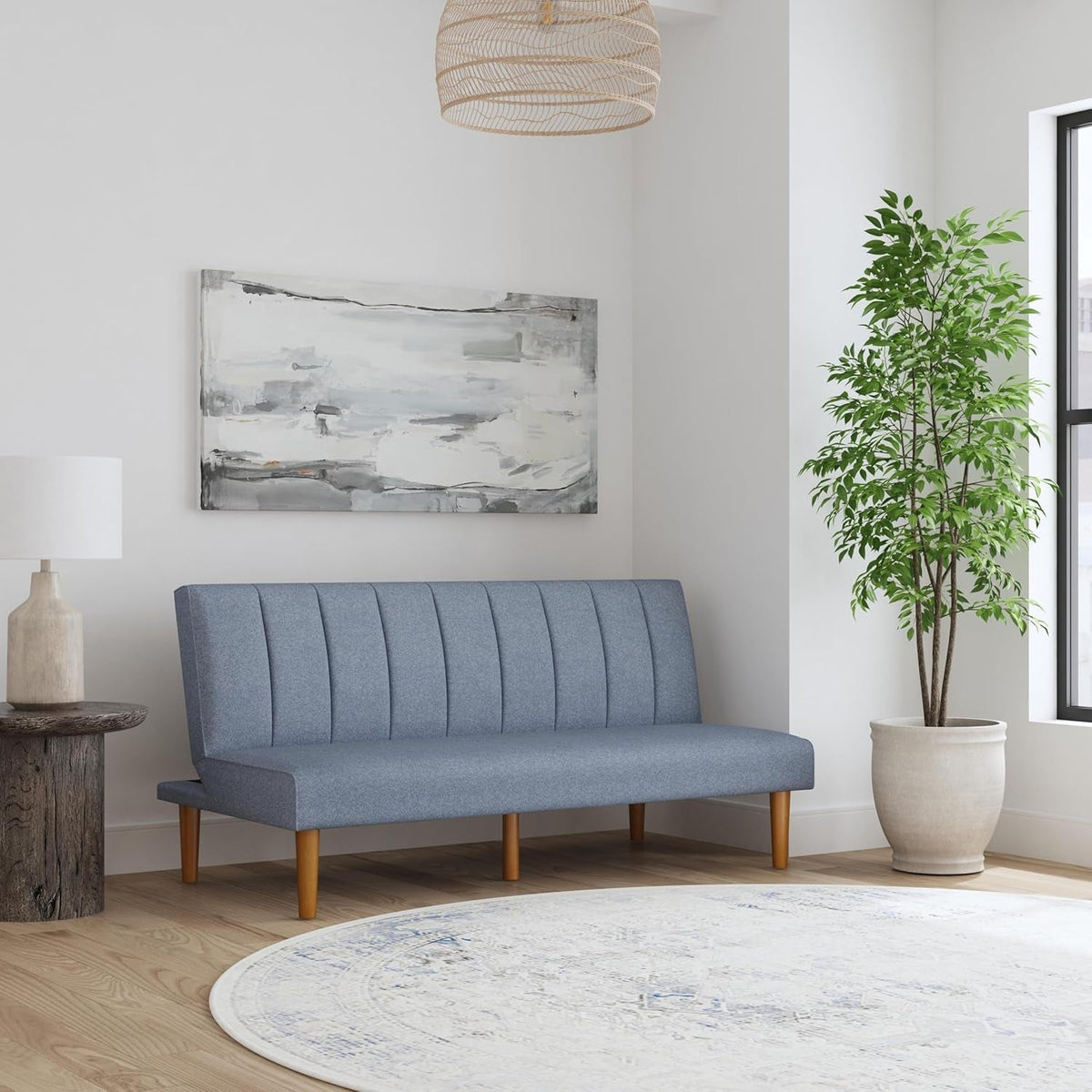 Blue Upholstered Convertible Futon Sofa Bed Dormitory