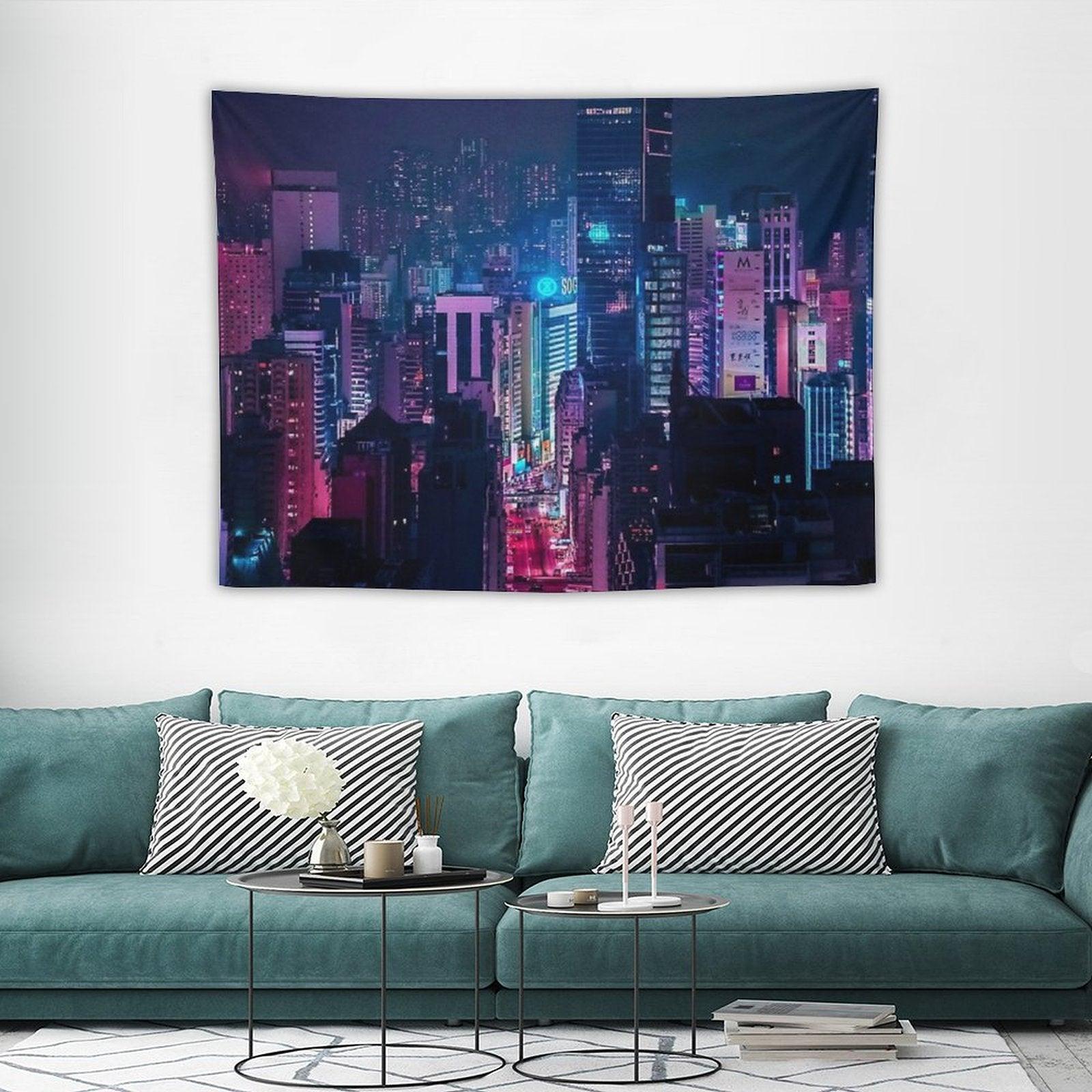 Neon City Aesthetic Tapestry