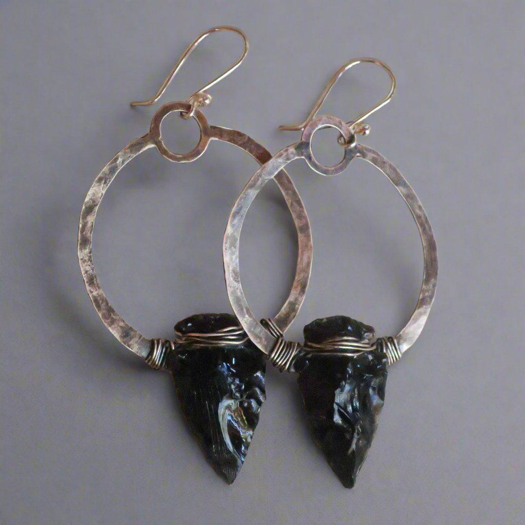 Obsidian Hoop Earring - Boho | Handmade by Blackbird & Sage