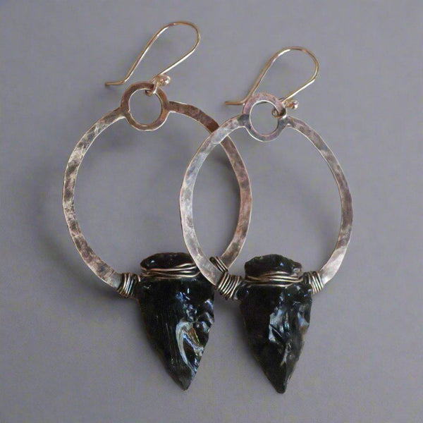 Obsidian Hoop Earring - Boho | Handmade by Blackbird & Sage
