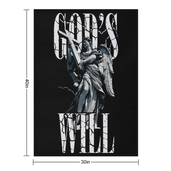 Angel with Cross, God’s Will Cracked Typography Design All-season Throw Blanket