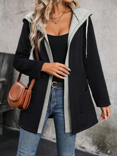 Simple Classic Drawstring Long Sleeve Hooded Jacket – Casual & Comfortable Lightweight Outerwear
