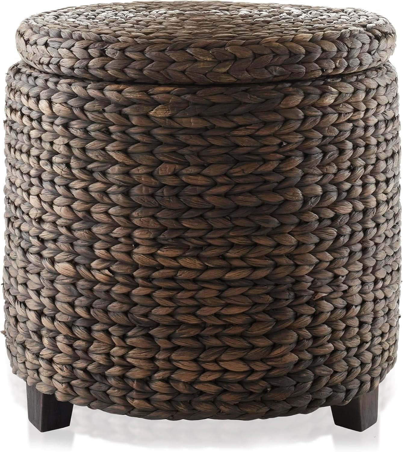 Espresso Handwoven Water Hyacinth Seventeen Inch Ottoman