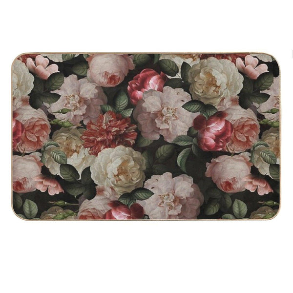 Antique Jan Davidsz. De Heem Lush Roses Flowers On Black Botanical Night GardenPattern Nightgarden Bath Mat