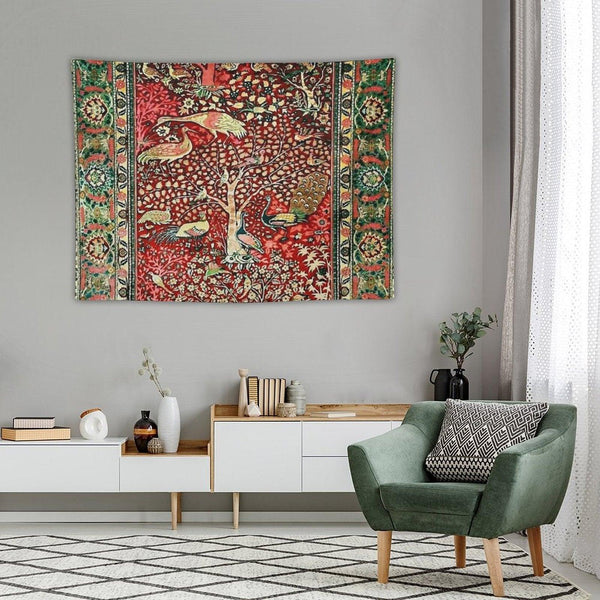 Antique Persian Rug Bird Tree Flowers Ca. 1600 Print Tapestry
