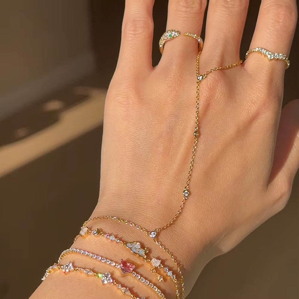 18K Gold Plated Hand Chain Bracelet - Zircon Accents GOODSPHORIA.COM