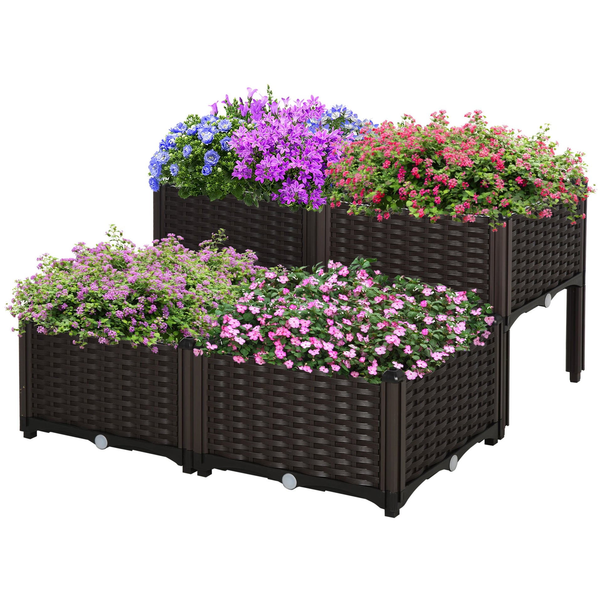 Outsunny 4 Piece Raised Garden Bed with Legs, Self-Watering Planter Box