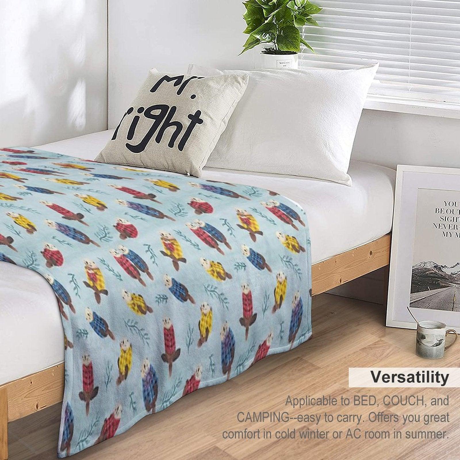 Sea Otters Wearing Plaid Throw Blanket