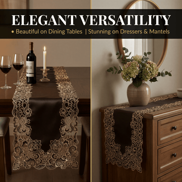 Black Gold Table Runner – Noir Luxe, 14x108 Inch