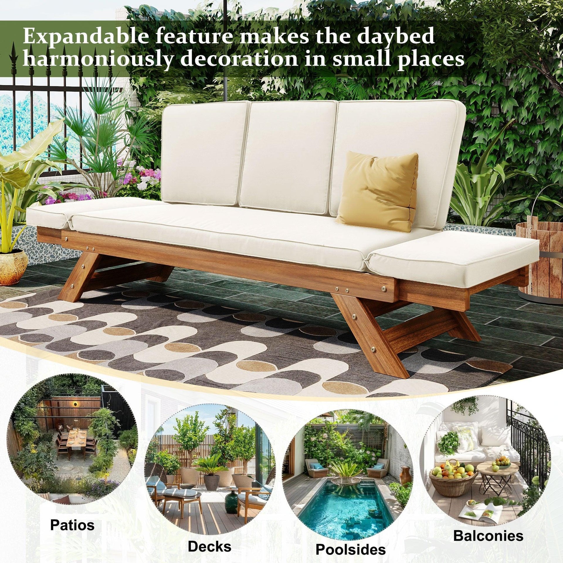 Outdoor Adjustable Patio Wooden Daybed Sofa