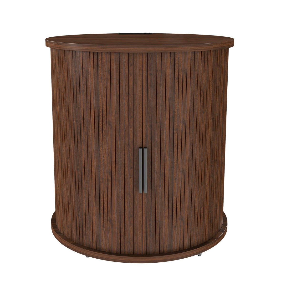 Walnut Mid-Century Modern Nightstand Set with Charging Station – Round Side Tables (Set of 2)
