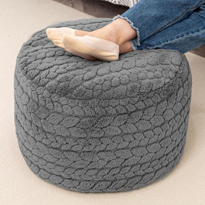 Luxuriously Round Pouf Ottoman 20x20 Gray Footrest