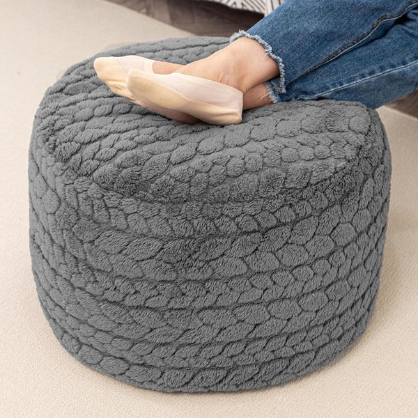 Luxuriously Round Pouf Ottoman 20x20 Gray Footrest